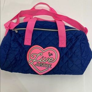 Live justice nylon blue quilted duffel bag
